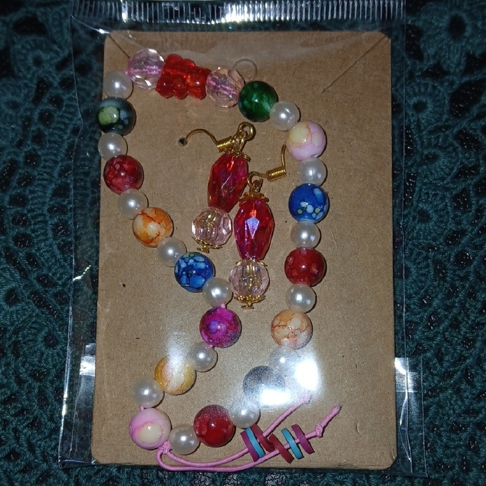 Colorful Beaded Bracelet and Earring Set